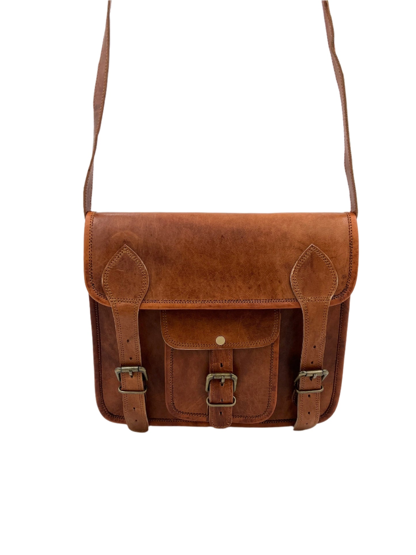 Camel Leather Cross Body Messenger Bag