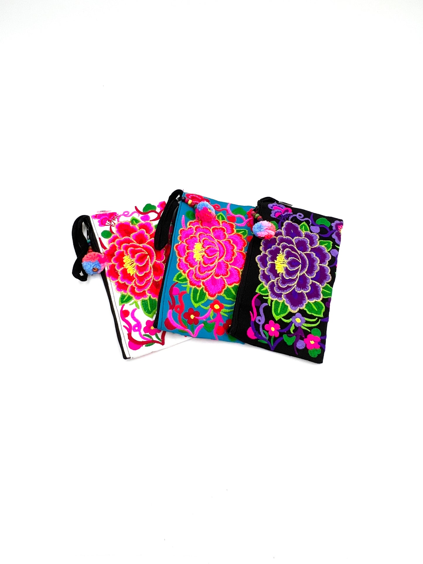 Embroidered Lotus Flower Coin Bags