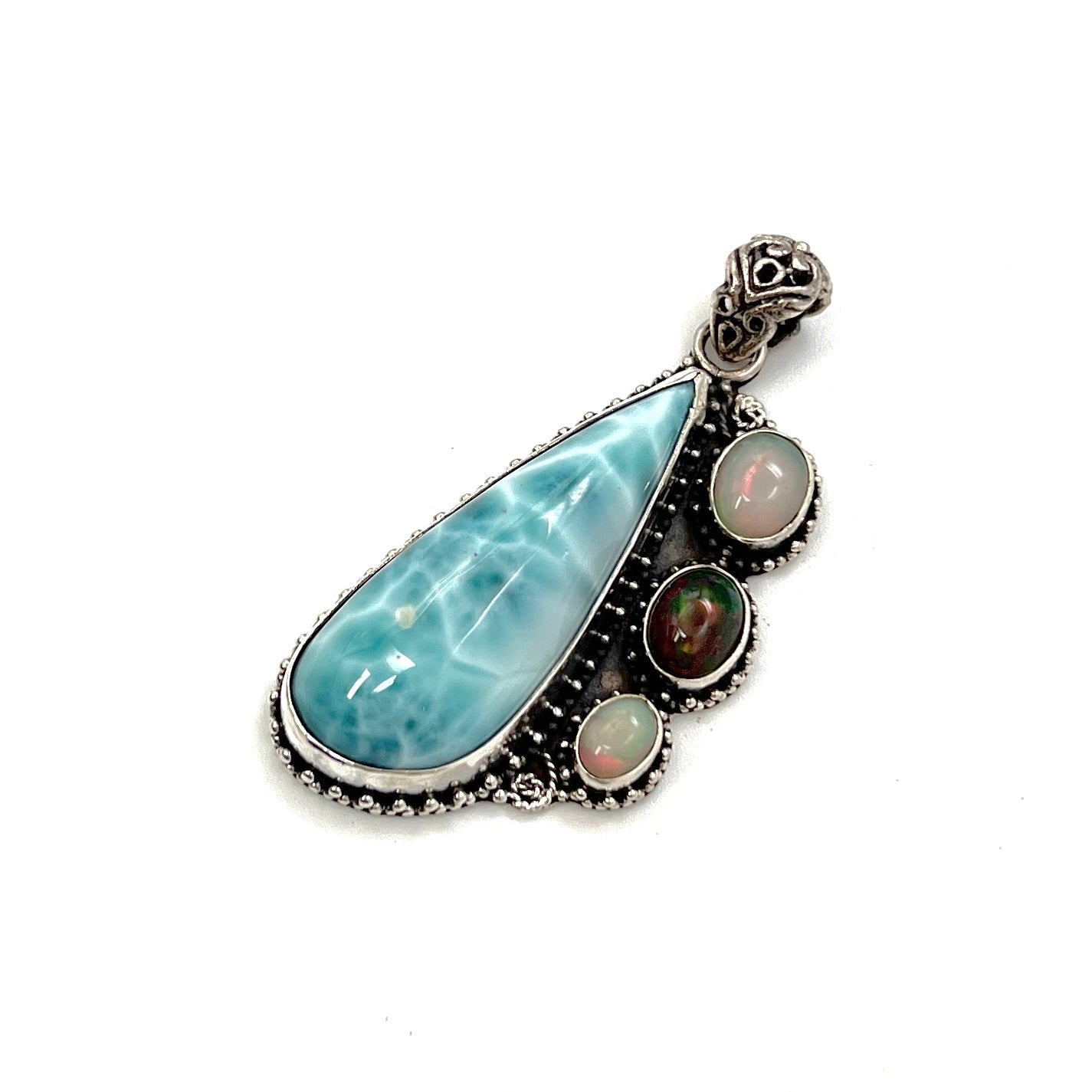 Sterling Silver Larimar & Triple Opal Pendants