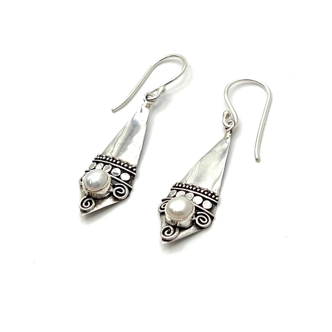 Sterling Silver Shield Pearl Earrings