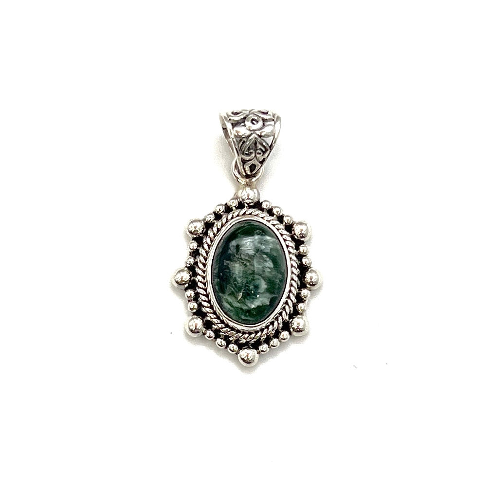 Sterling Silver Beaded Seraphinite Oval Pendants