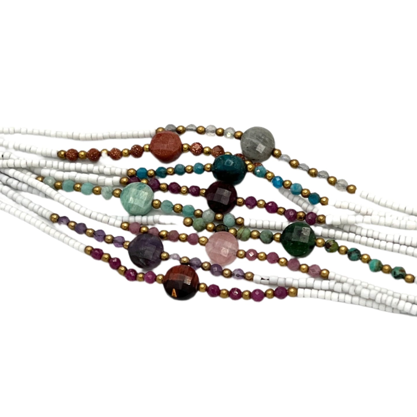 Faceted Gemstone White Beaded Anklets