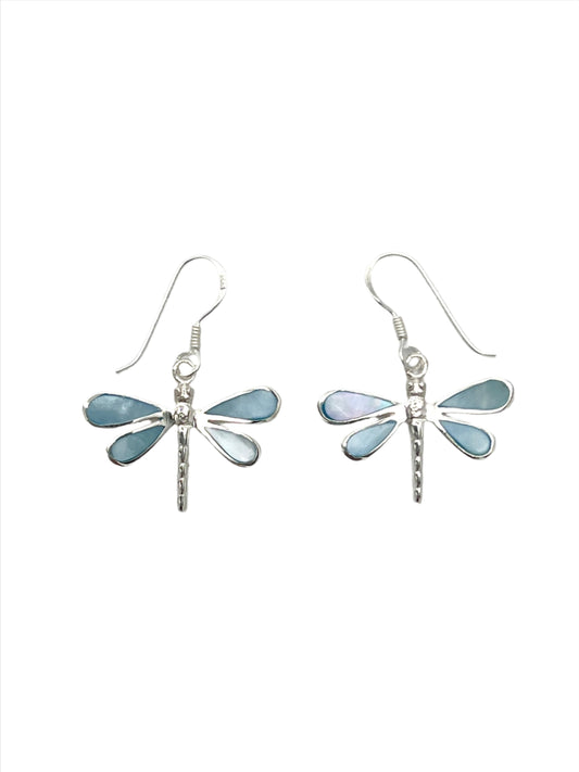 Sterling Silver Shell Dragonfly Earrings