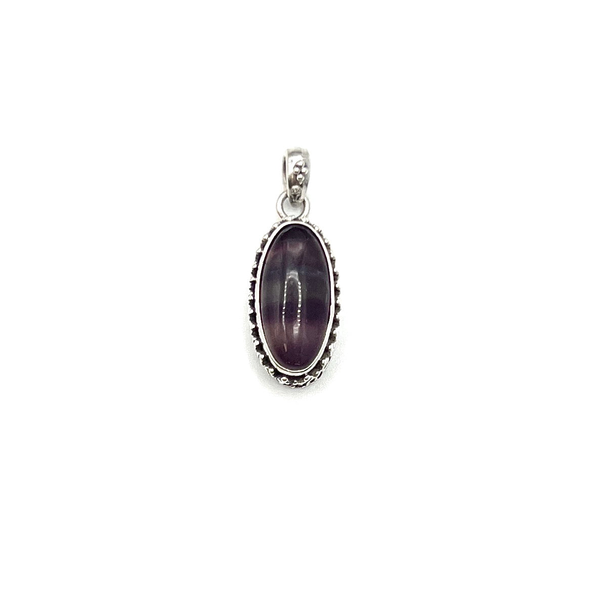 Sterling Silver Beaded Fluorite Oval Pendants