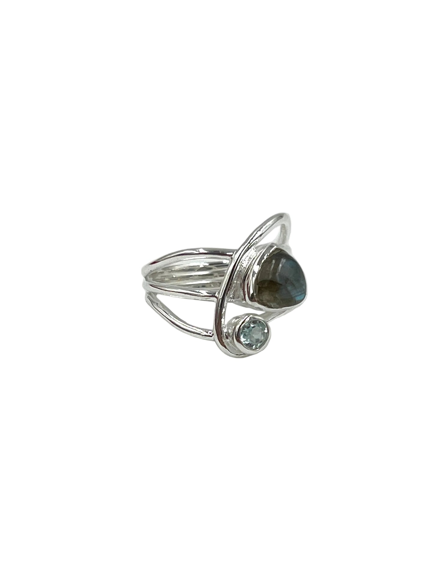 Trillion Labradorite & Blue Topaz Ring