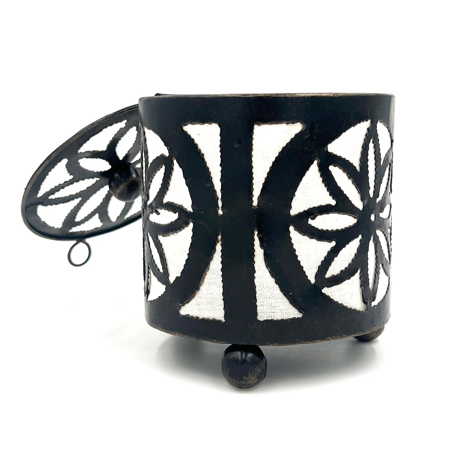 Handcut Flower Iron Candle Holders w/ Lid