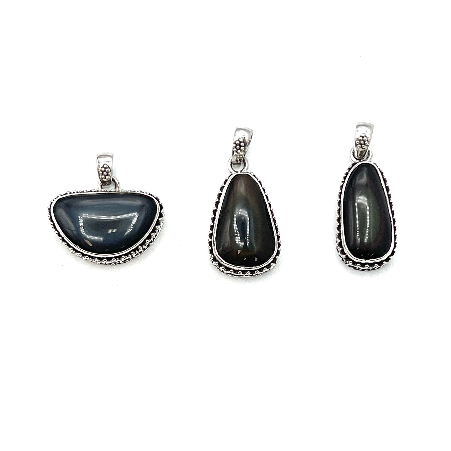 Sterling Silver Beaded Rainbow Obsidian Pendants