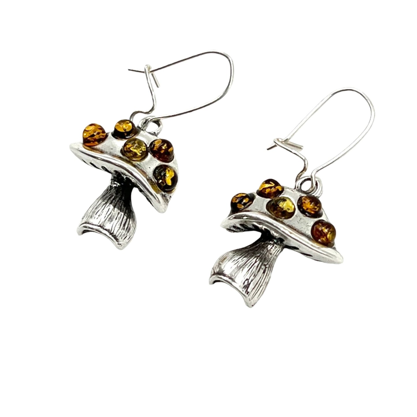 Sterling Silver Amber Mushroom Earrings