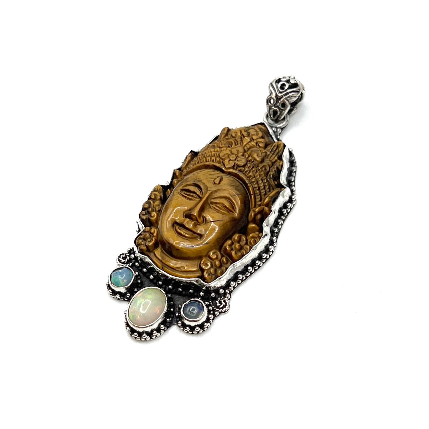 Tigers Eye & Opal Quan Yin Pendants