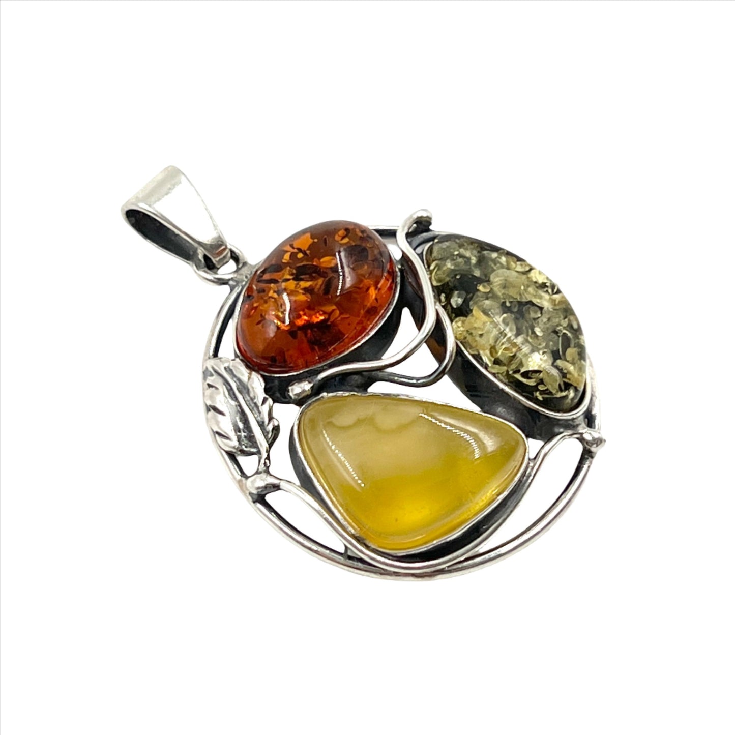 Sterling Silver Tri Amber Circle Pendants