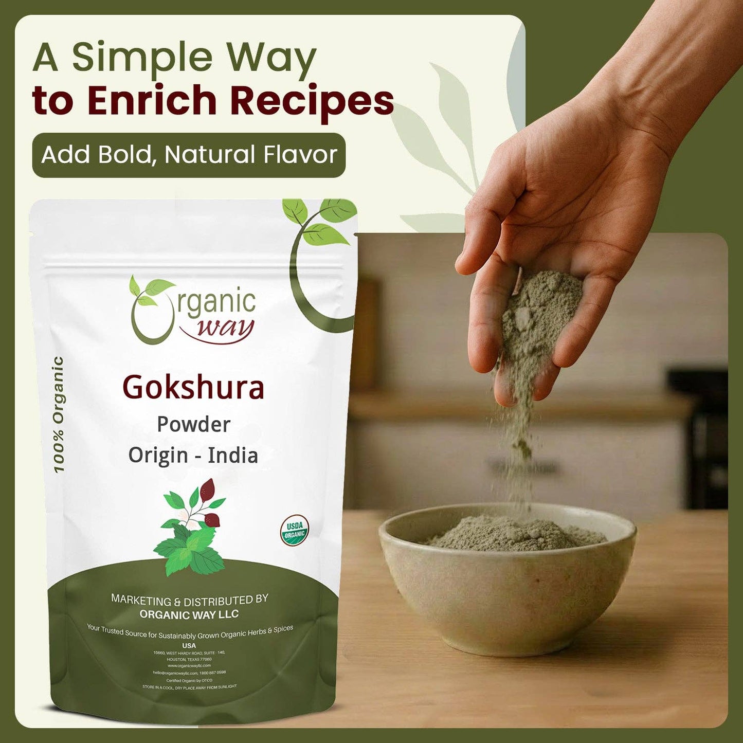 Organic Gokshura Powder - USDA Certified | Origin - India