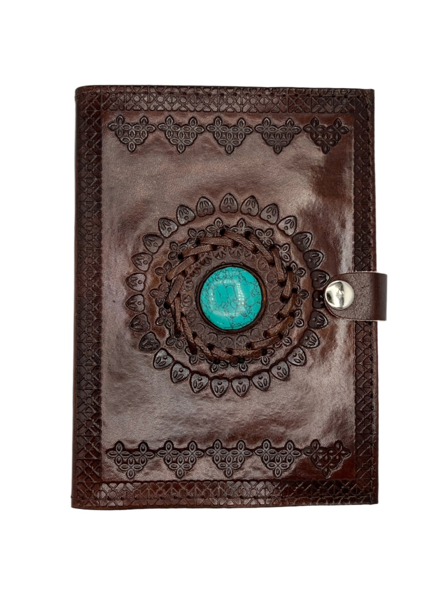 Camel Leather Gemstone Journal | Leaf Mandala | 7" x 5" x 1/2"