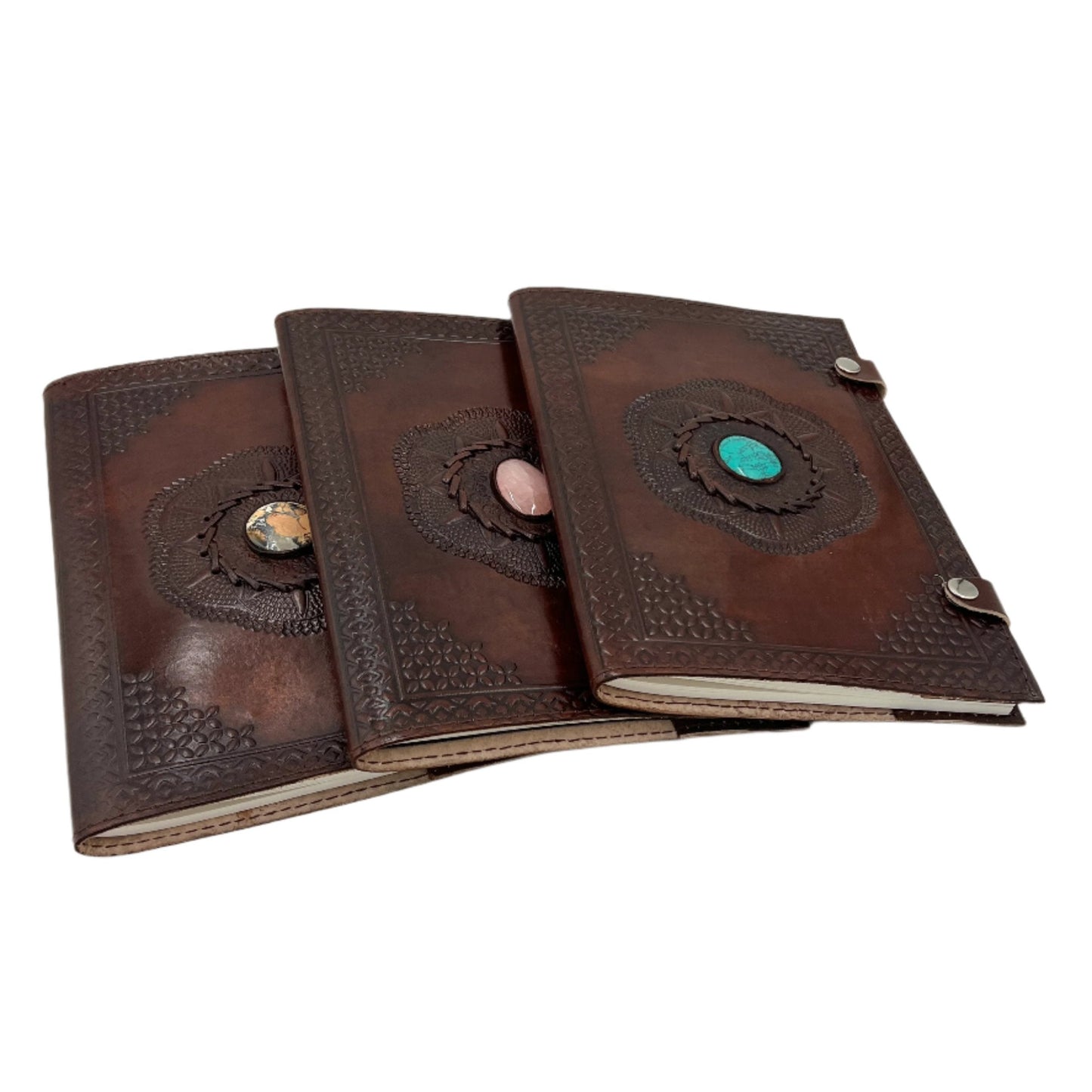 Camel Leather Gemstone Journal | Spiked Lotus | 10" x 7" x 1/2"