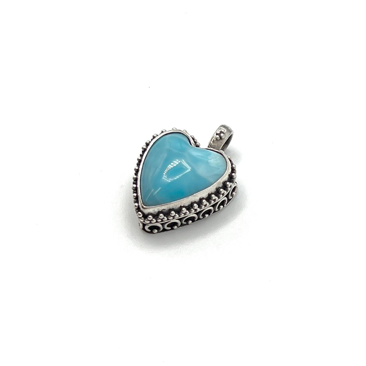 Sterling Silver Beaded Larimar Heart Pendants