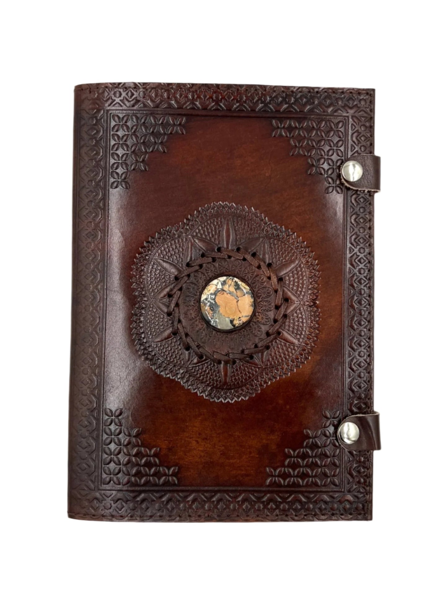 Camel Leather Gemstone Journal | Spiked Lotus | 10" x 7" x 1/2"