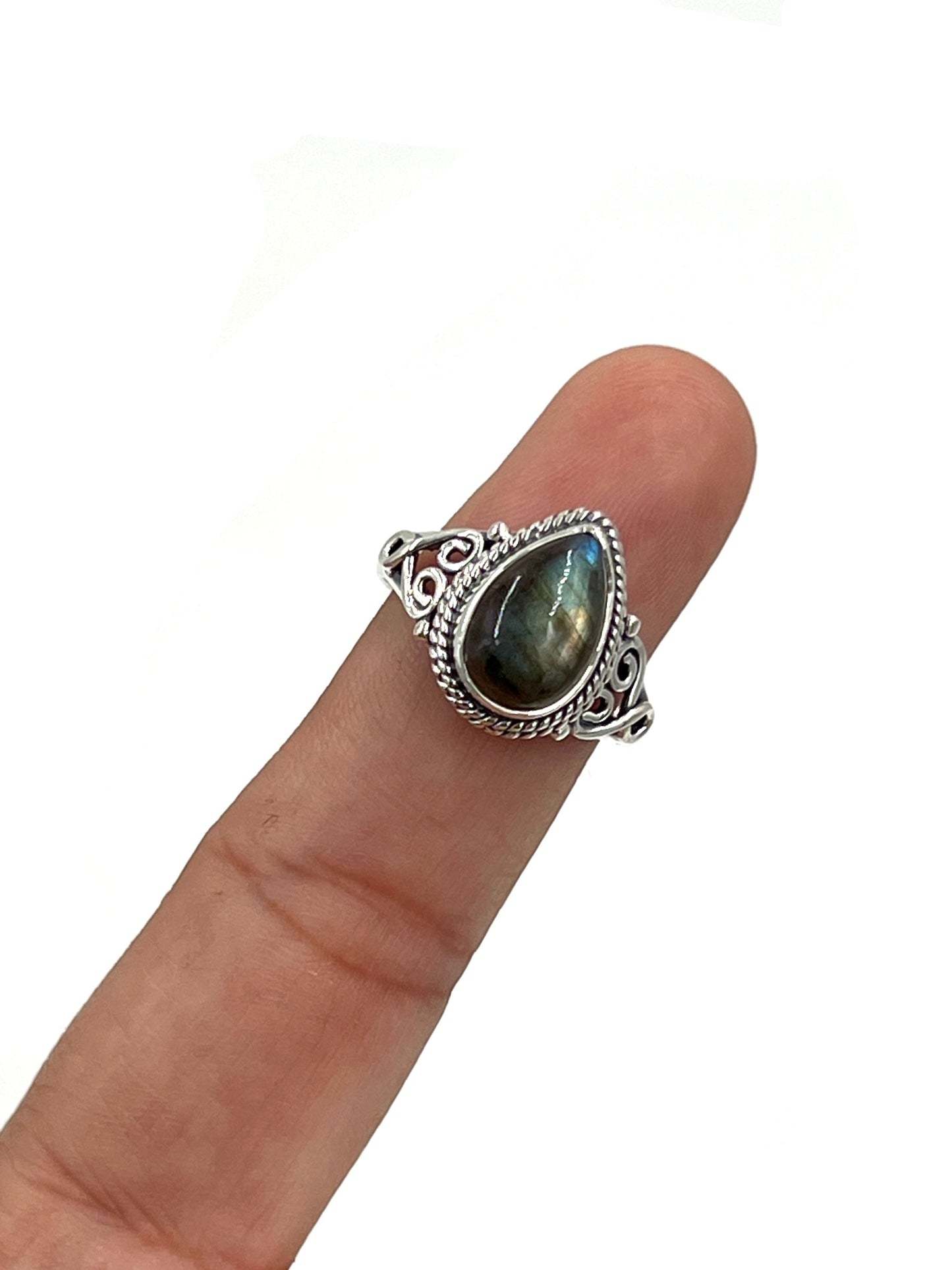 Filigree Teardrop Labradorite Ring