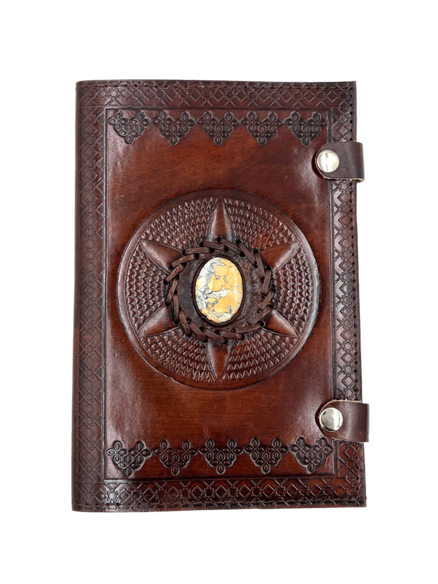 Camel Leather Gemstone Journal | Spiked Mandala | 9" x 6" x 1/2"