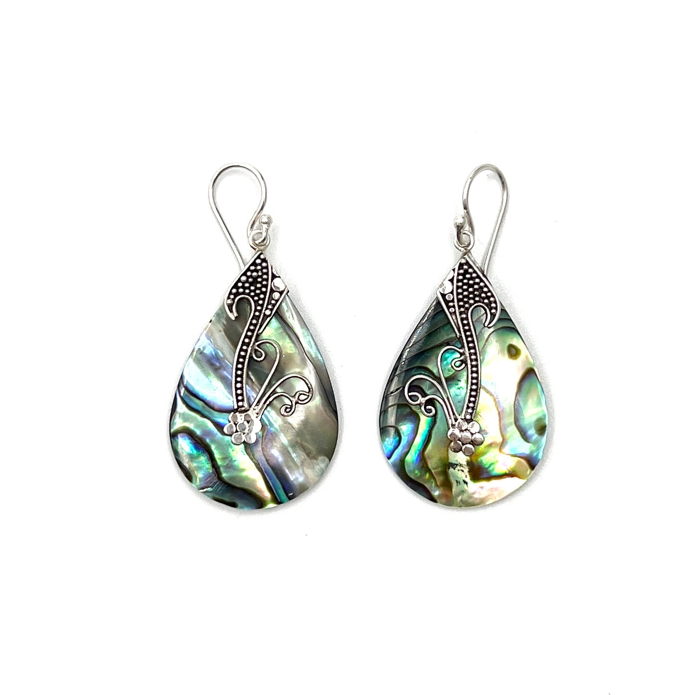 Sterling Silver Teardrop Filigree Abalone Earrings