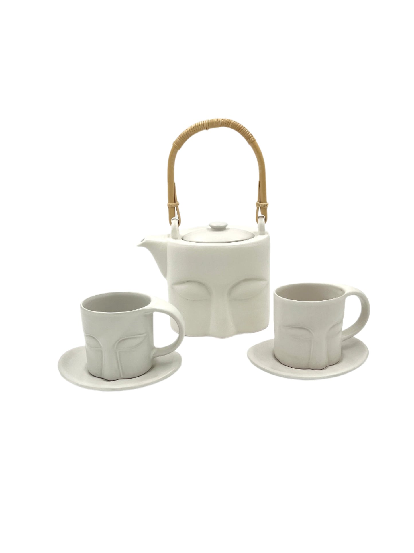 White Buddha Face Tea Pot Set