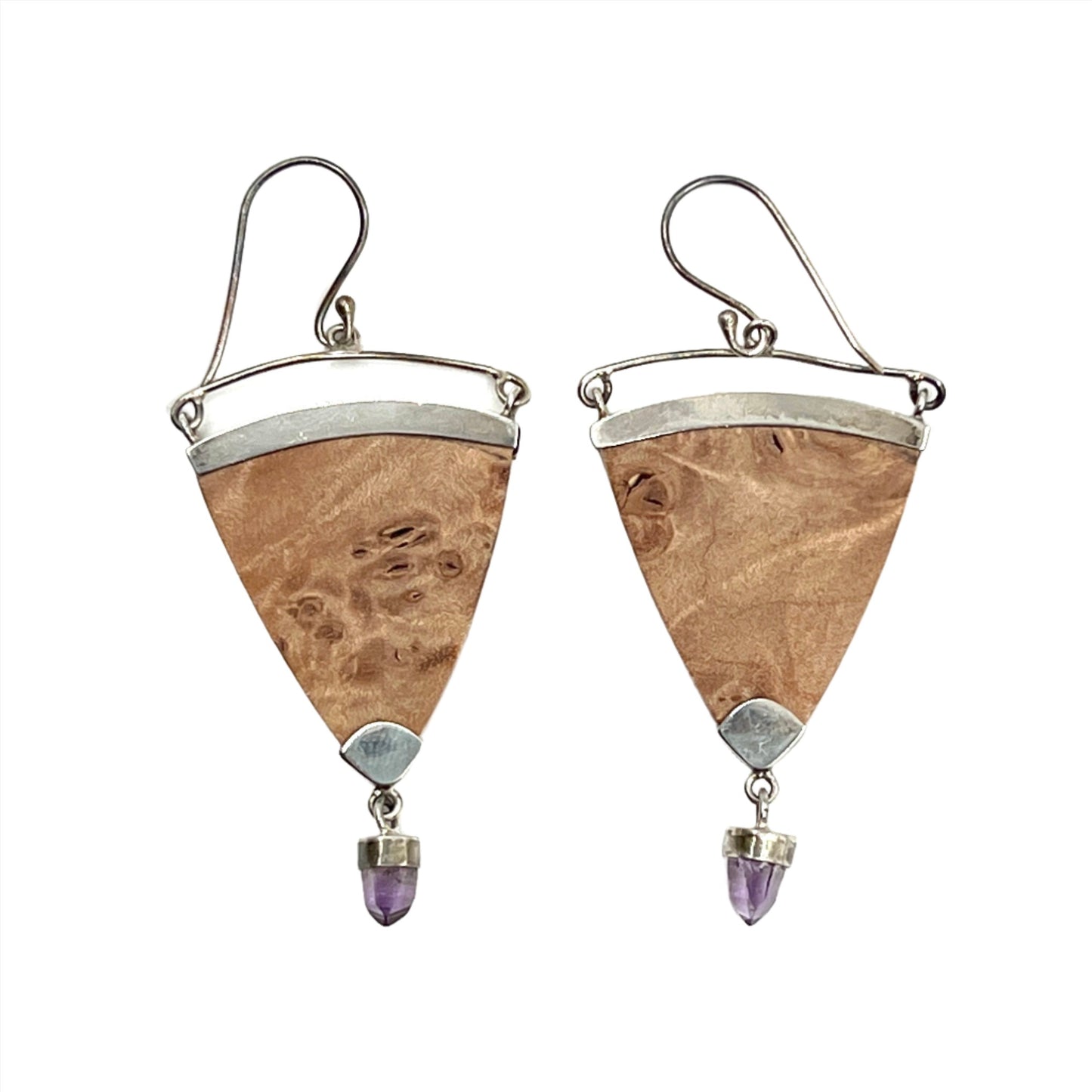 Sterling Silver Crystal & Burl Wood Earrings