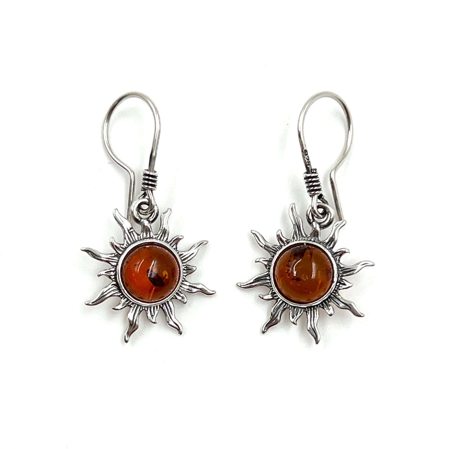 Sterling Silver Amber Sun Earrings