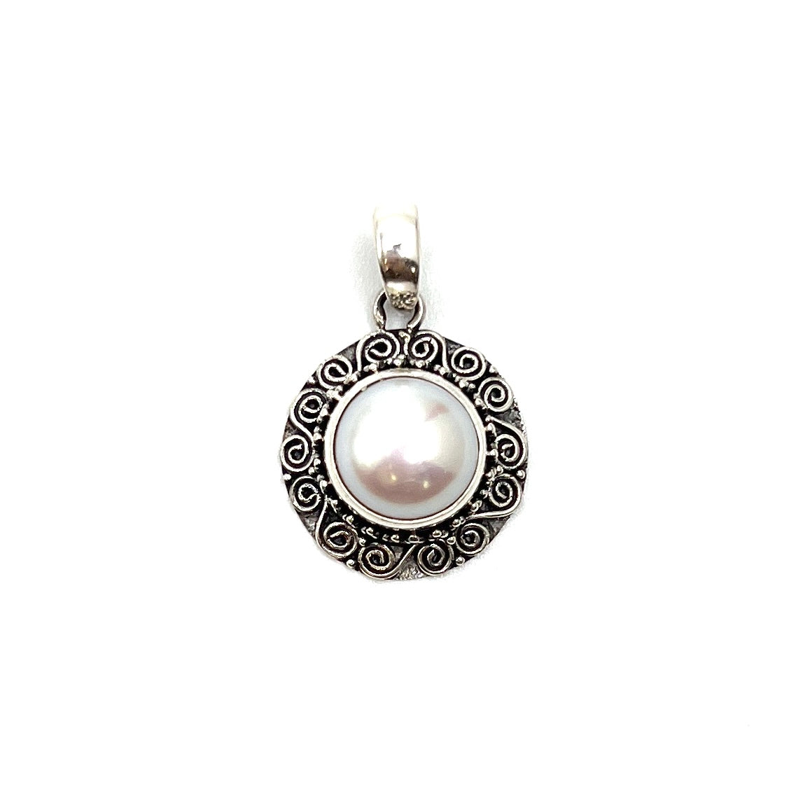 Sterling Silver Round Filigree Pearl Pendants