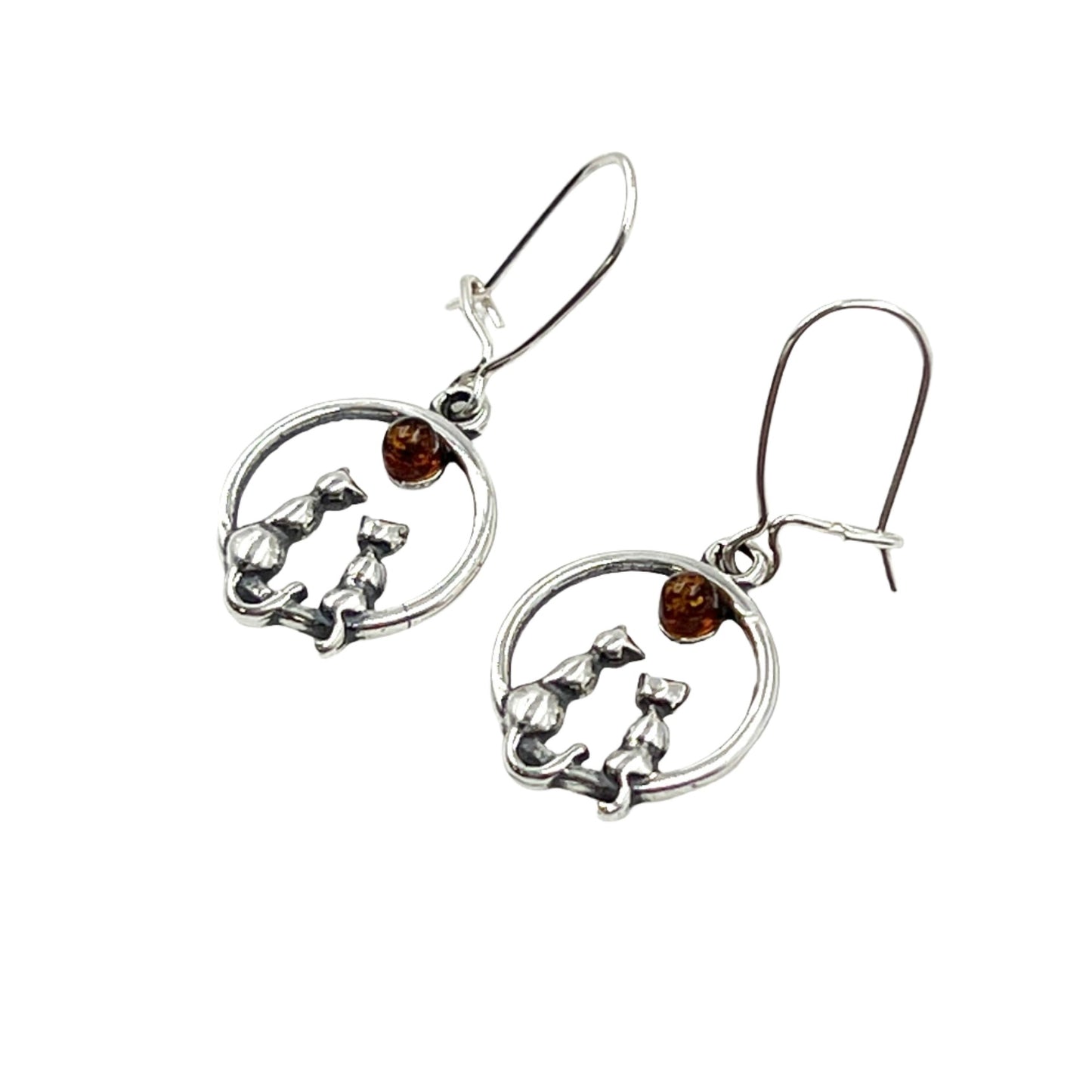 Sterling Silver Amber Cat Earrings