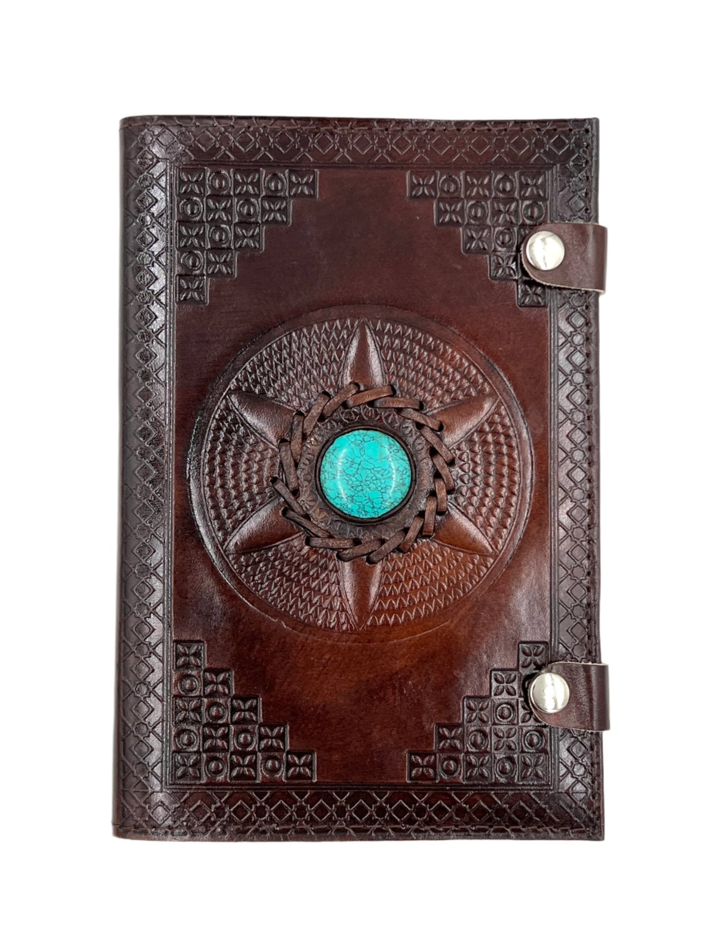 Camel Leather Gemstone Journal | Spiked Mandala | 9" x 6" x 1/2"