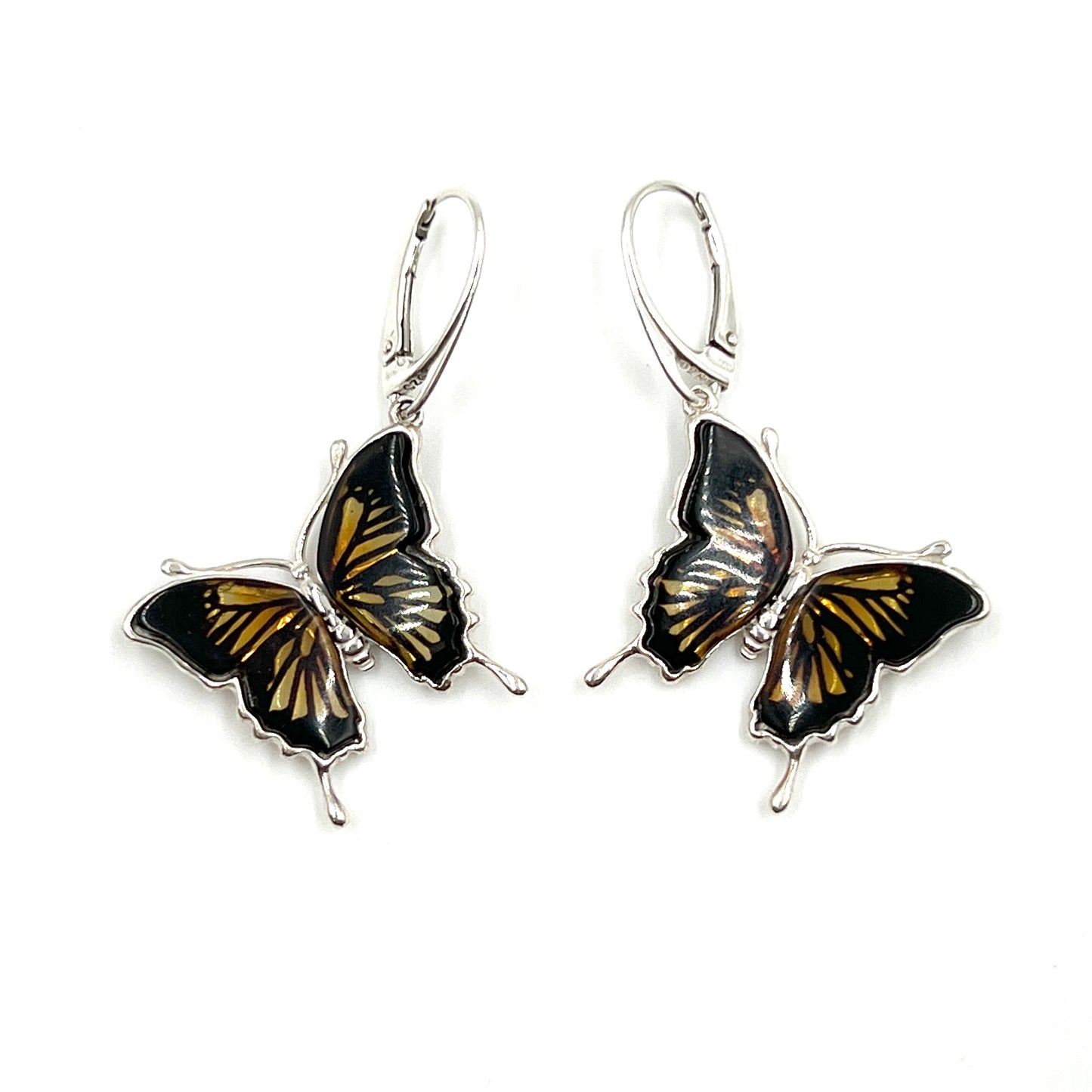 Sterling Silver Amber Butterfly Earrings