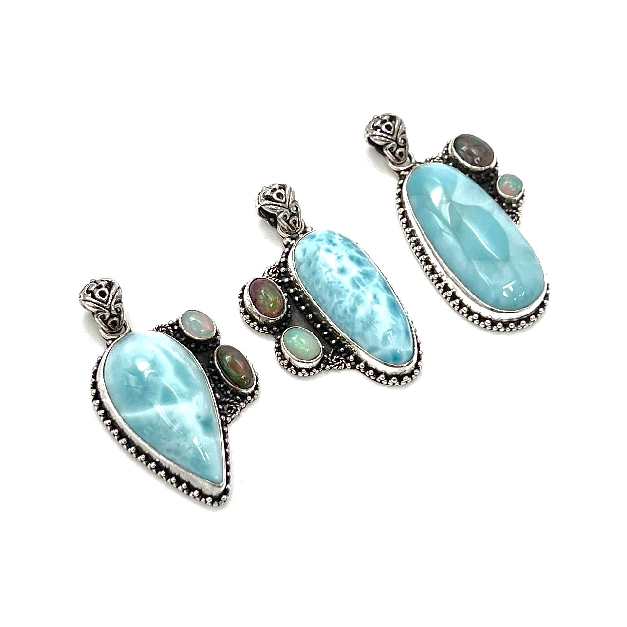 Sterling Silver Larimar & Opal Pendants