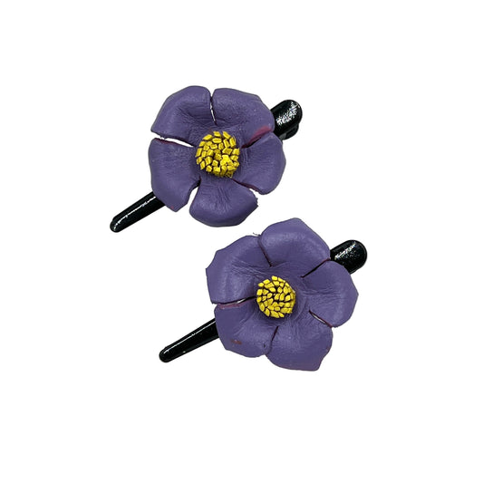 Leather Flower Hair Clips
