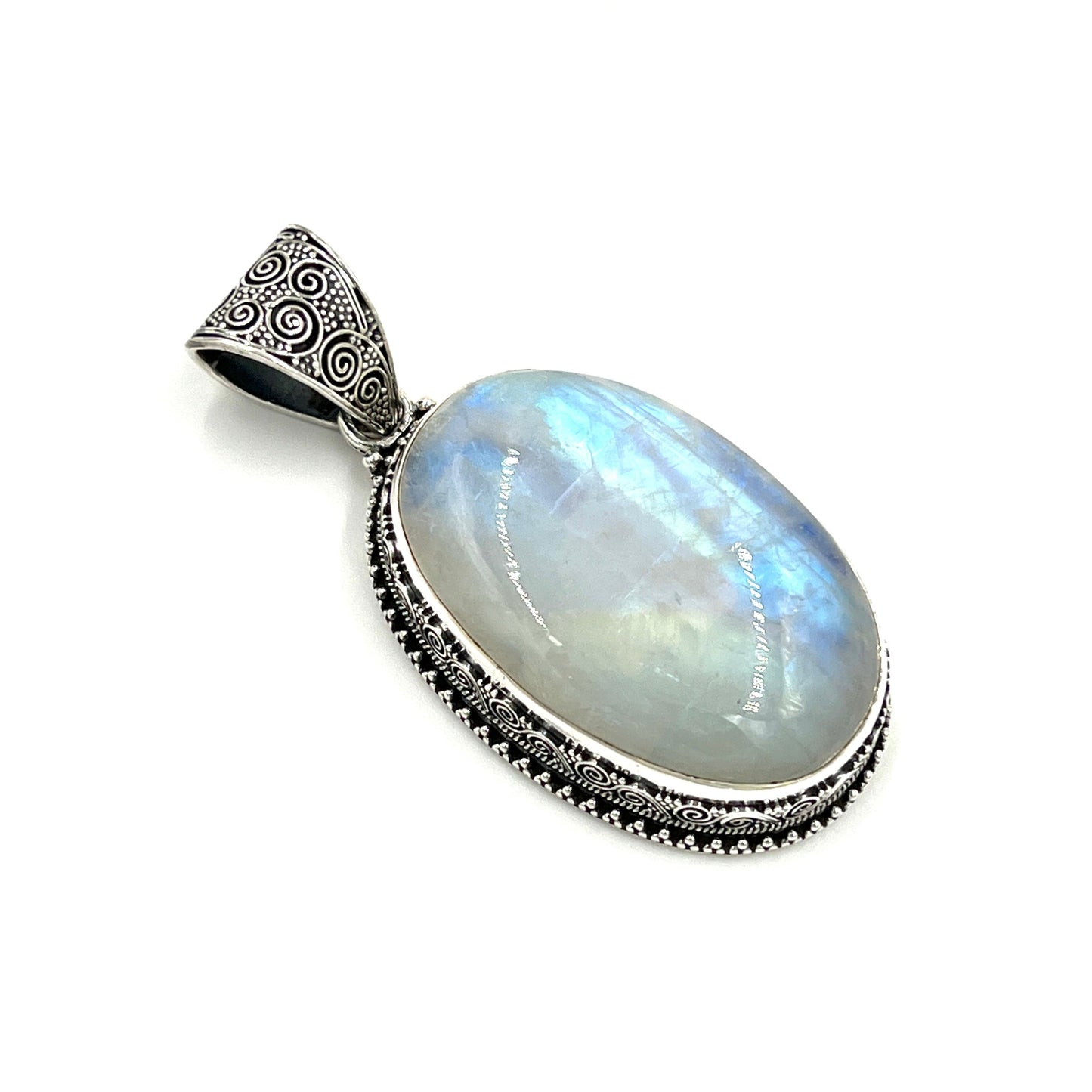 Sterling Silver Filigree Oval Moonstone Pendants