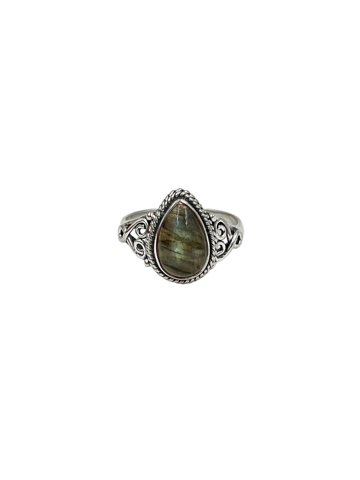 Filigree Teardrop Labradorite Ring