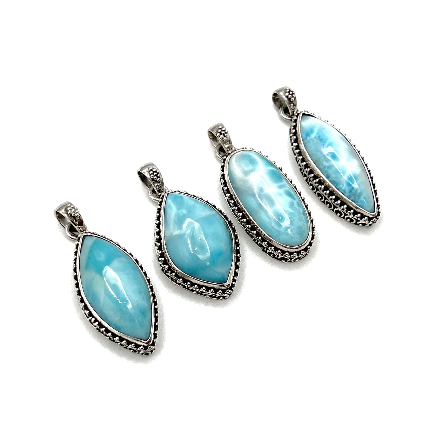 Sterling Silver Beaded Larimar Freeform Pendants