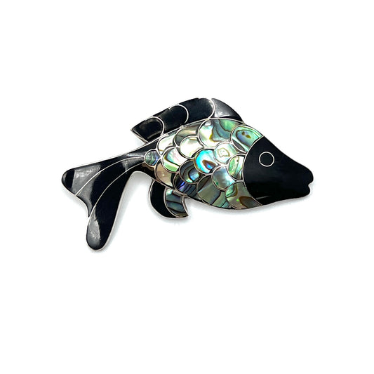 Sterling Silver Abalone Fish Pendant