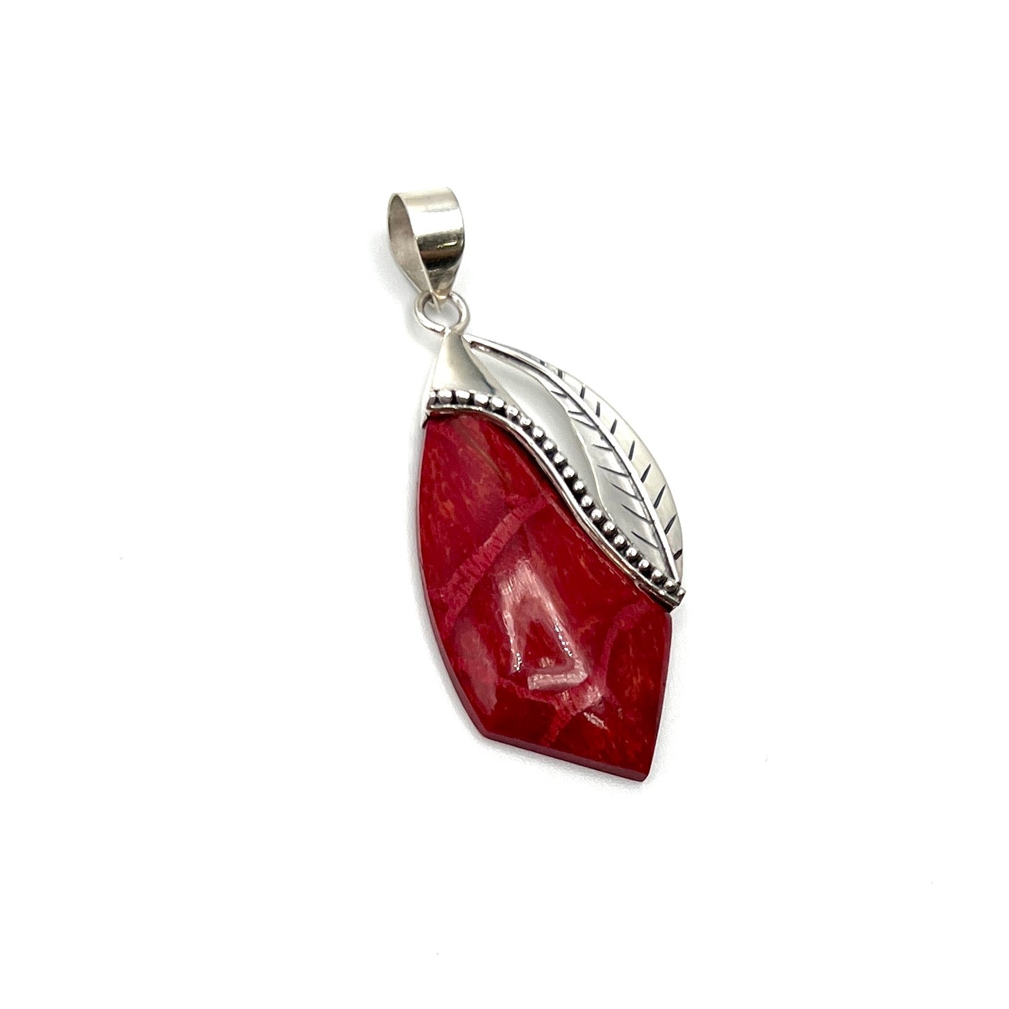 Sterling Silver Red Coral Leaf Pendant