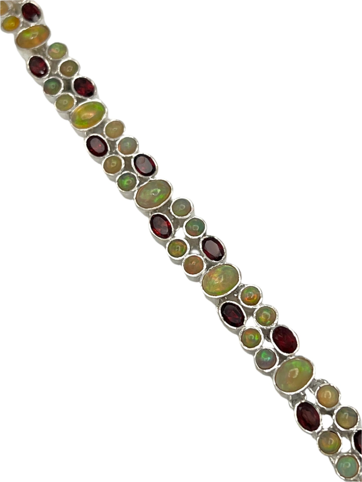 Sterling Silver Ethiopian Opal & Garnet Bracelet