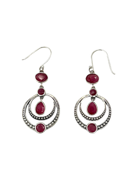 Sterling Silver Gemstone Circle Chandelier Earrings