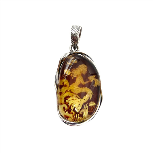 Handcarved Amber Mermaid Pendants