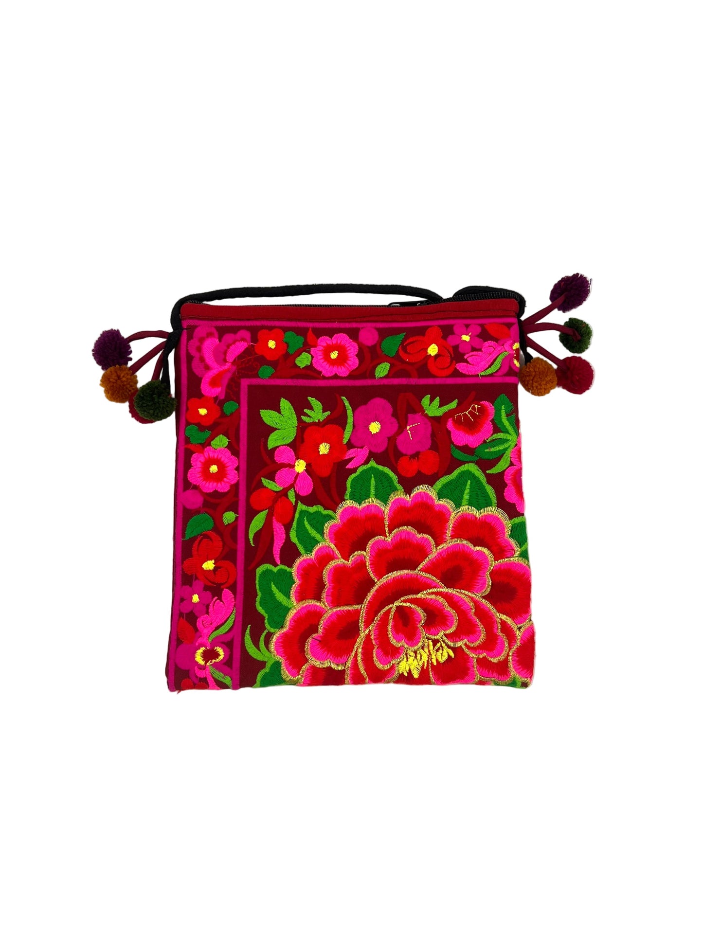 Embroidered Lotus Flower Crossbody Bag