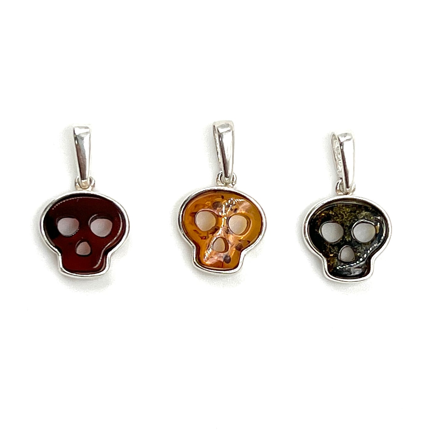 Sterling Silver Amber Skull Pendants