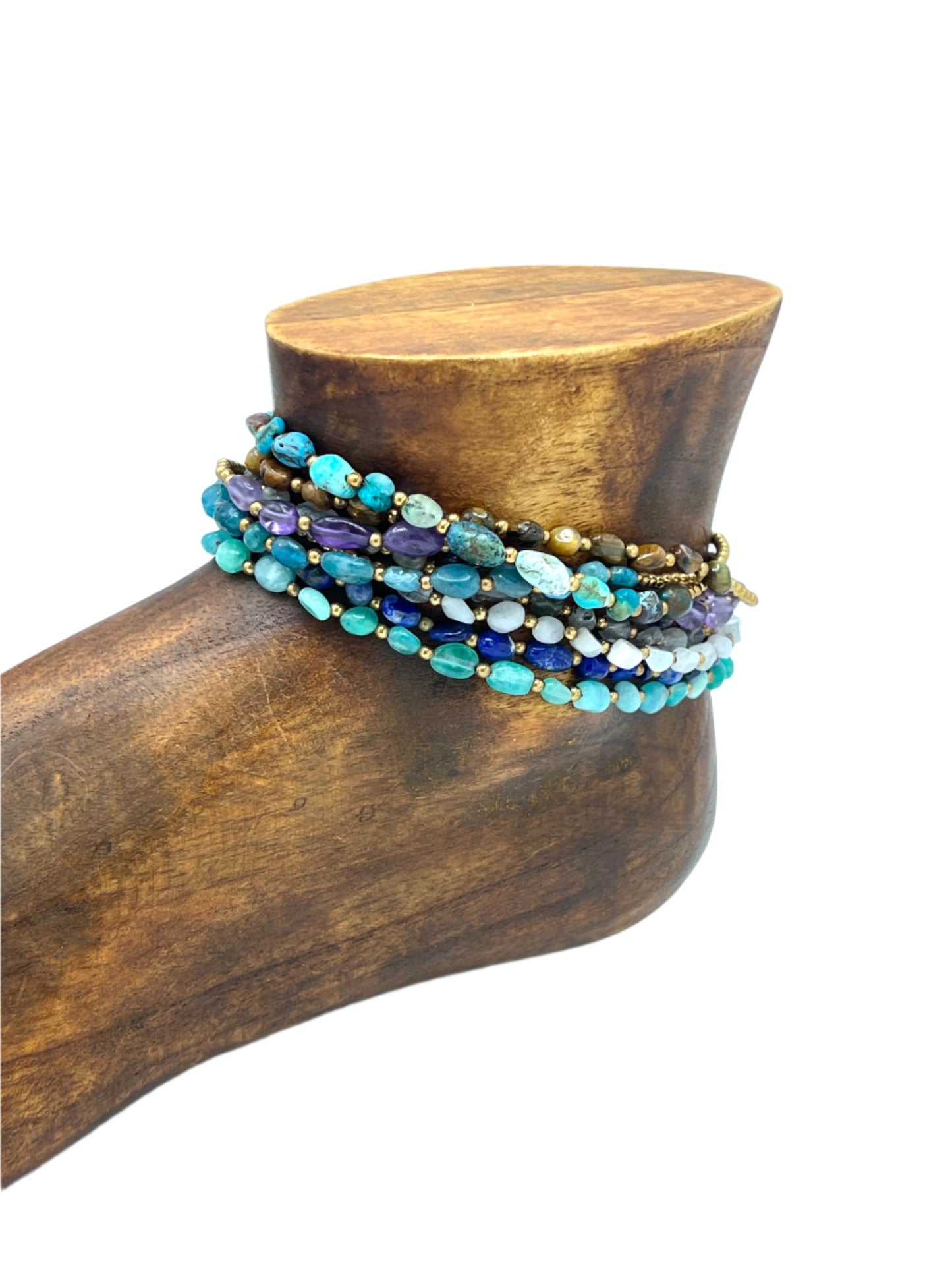 Freeform Gemstone Brass Anklets