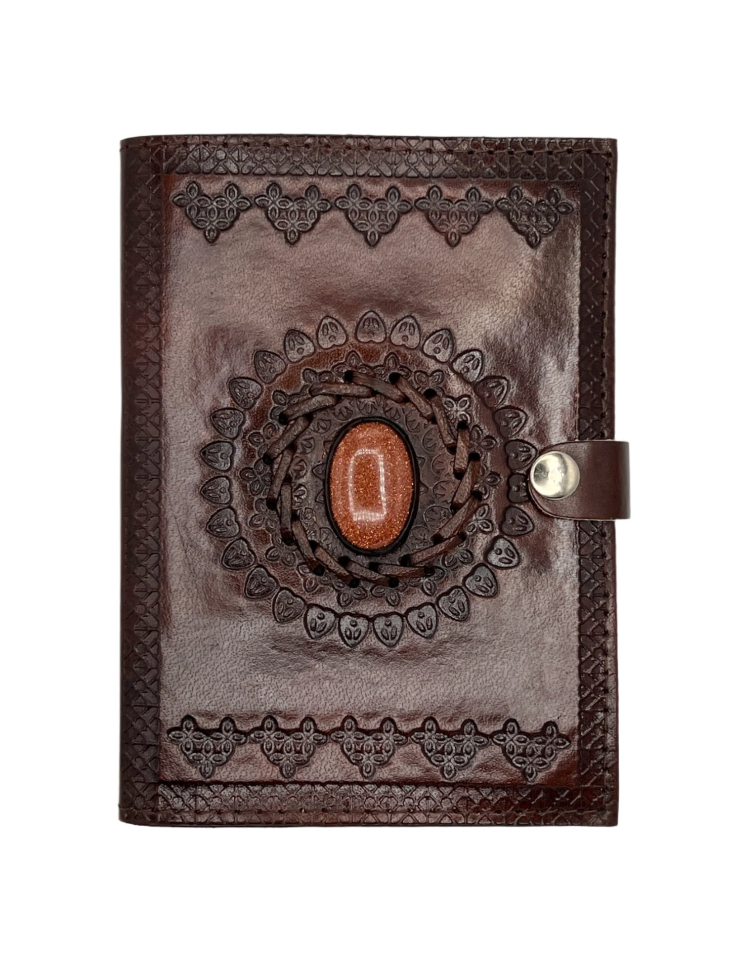 Camel Leather Gemstone Journal | Leaf Mandala | 7" x 5" x 1/2"