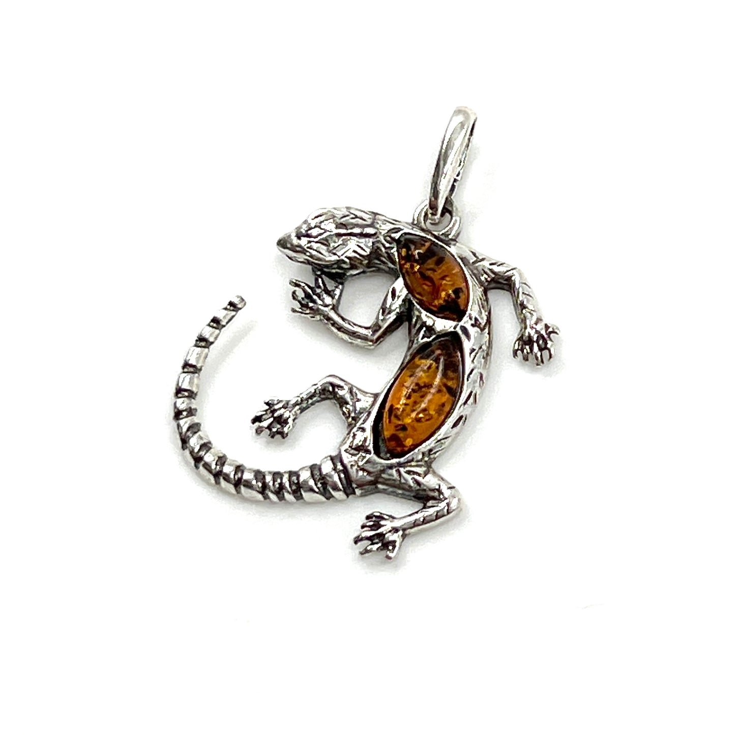 Sterling Silver Amber Lizard Pendants