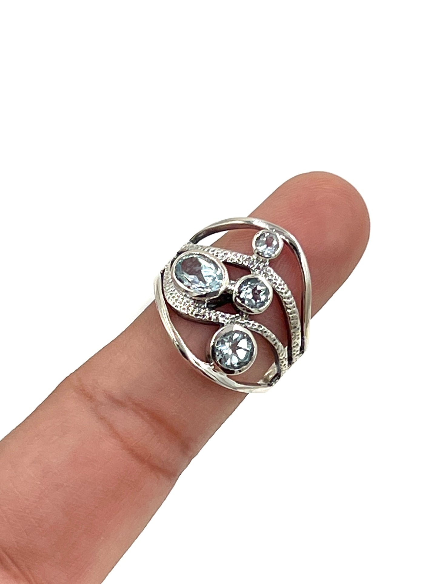 Silver Blue Topaz Wave Ring