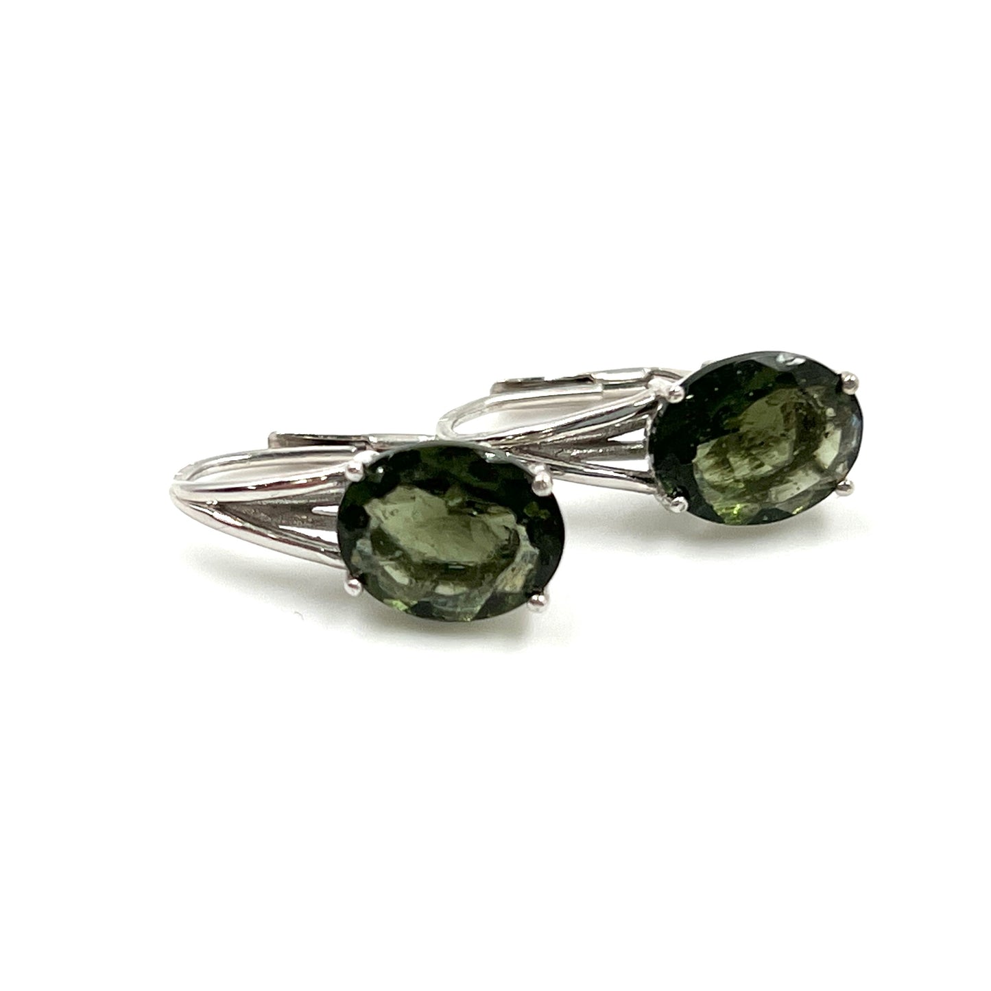 Sterling Silver Faceted Moldavite Oval Earrings