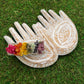 Hand carved White Hamsa Plate with sage, side view