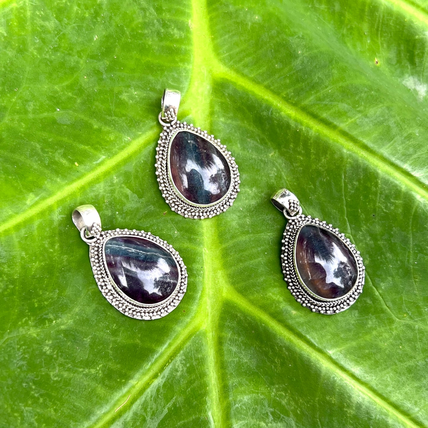 Sterling Silver Fluorite Teardrop Pendants