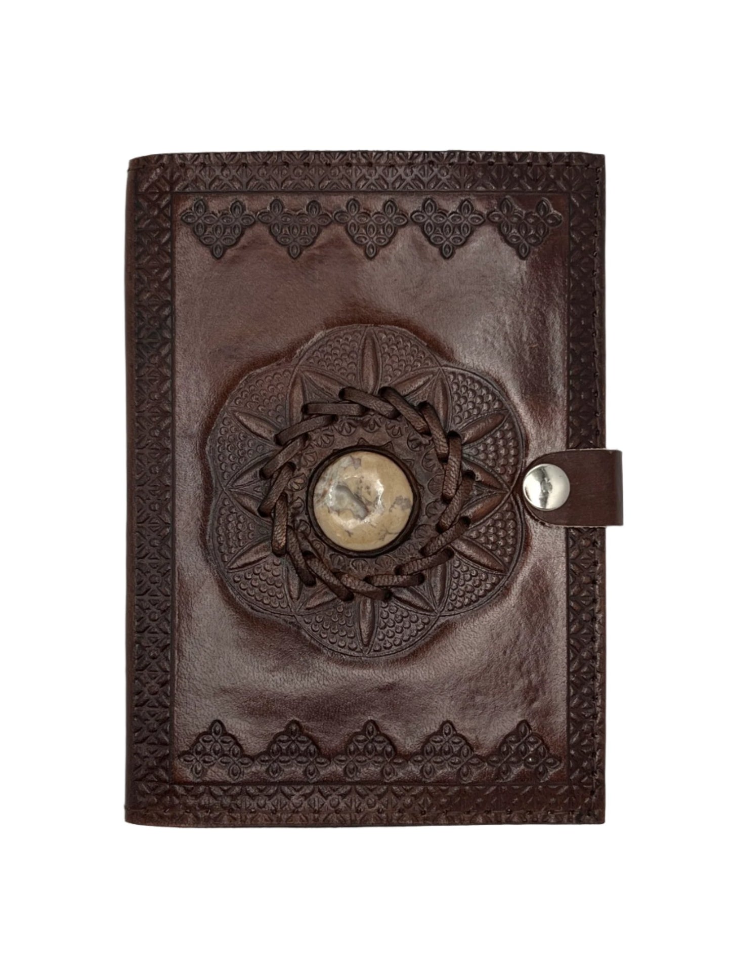 Camel Leather Gemstone Journal | Spiked Lotus | 7" x 5" x 1/2"