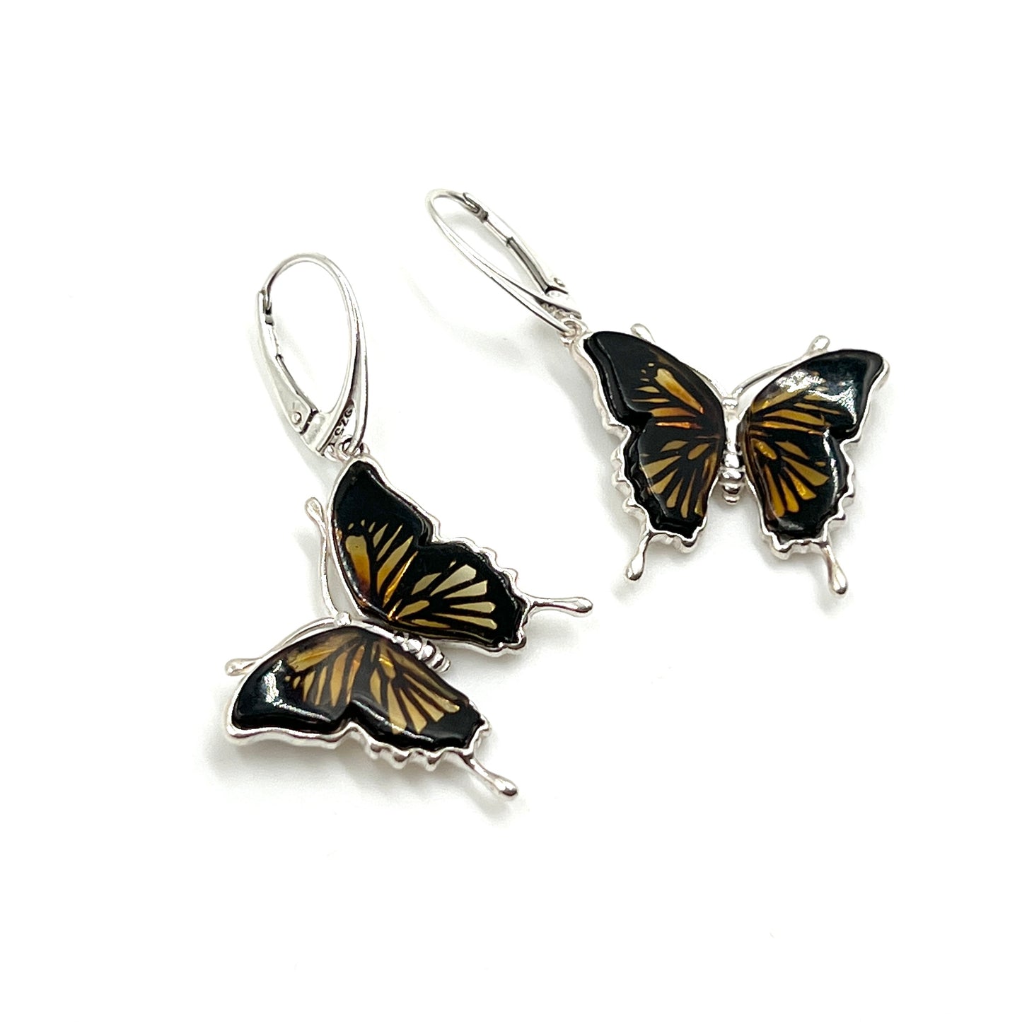 Sterling Silver Amber Butterfly Earrings